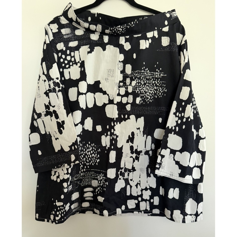Bryn Walker Geometric Cowl Neck Organic Cotton Tunic Top Black/Cream Women's Lg?